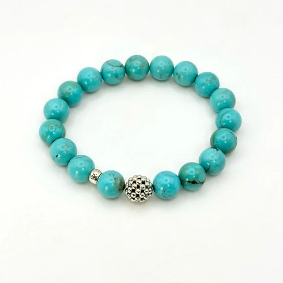 Lagos Turquoise Silver Station Bead Bracelet - Picture 3 of 7
